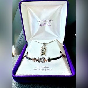 NIB Connections Hallmark Stainless Steel Bracelet and Pennant with Chain Mom Set